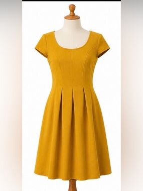 Nine West Mustard Yellow Fit & Flare Dress Size 2
